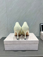 Jimmy Choo Belinda 85mm Heels Cream Patent Leather Crystal Studded Heels 540680