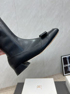 The Row 2025 Square Toe And Bow Accent Long Boot Black Sheepskin 540513