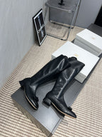 The Row 2025 Square Toe And Bow Accent Long Boot Black Sheepskin 540513