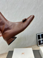 The Row 2025 Square Toe And Bow Accent Long Boot Brown Sheepskin 540514