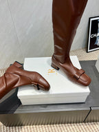 The Row 2025 Square Toe And Bow Accent Long Boot Brown Sheepskin 540514