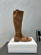 The Row 2025 Square Toe And Bow Accent Long Boot Brown Suede 540515