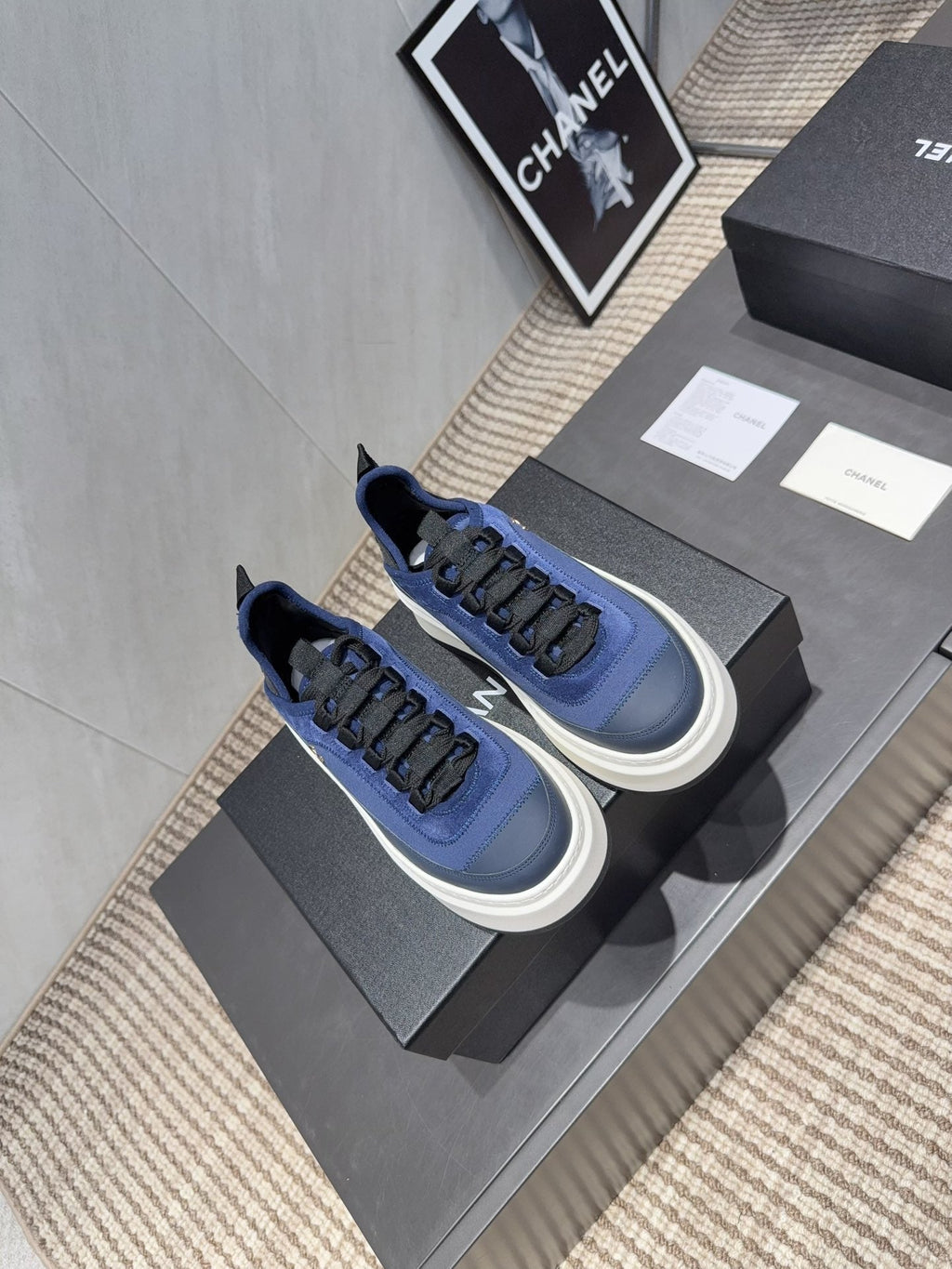 Chanel 25 Sneaker Blue White Black Suede Sheepskin 540286