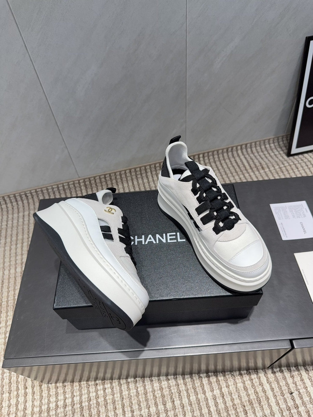 Chanel 25 Sneaker Black White Suede 540306