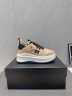 Chanel 25 Sneaker Beige Black White Suede 540307