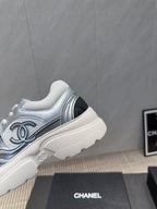 Chanel 25 Sneaker White Blue Silver Mesh Leather 540310