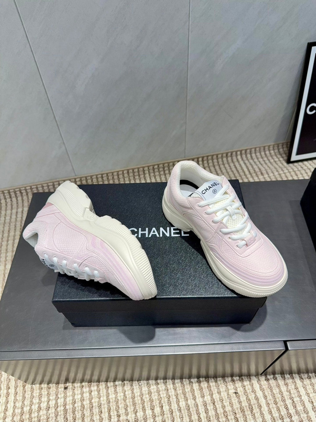 Chanel 25 Sneaker Pink White Mesh Fabric 540319