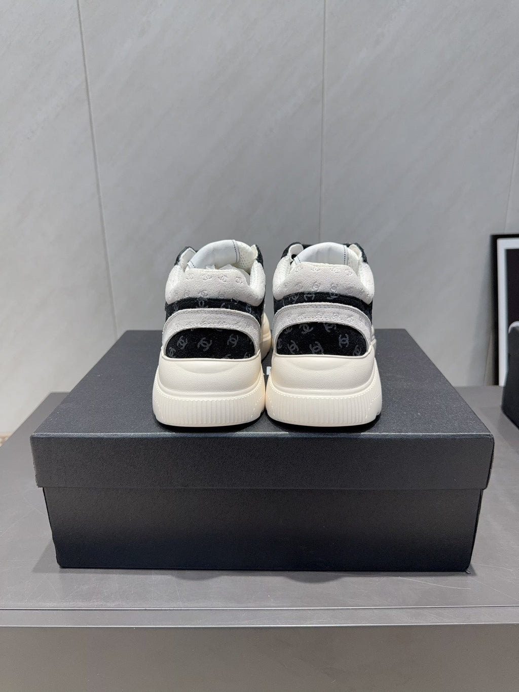 Chanel 25 Sneaker Black White Suede 540329