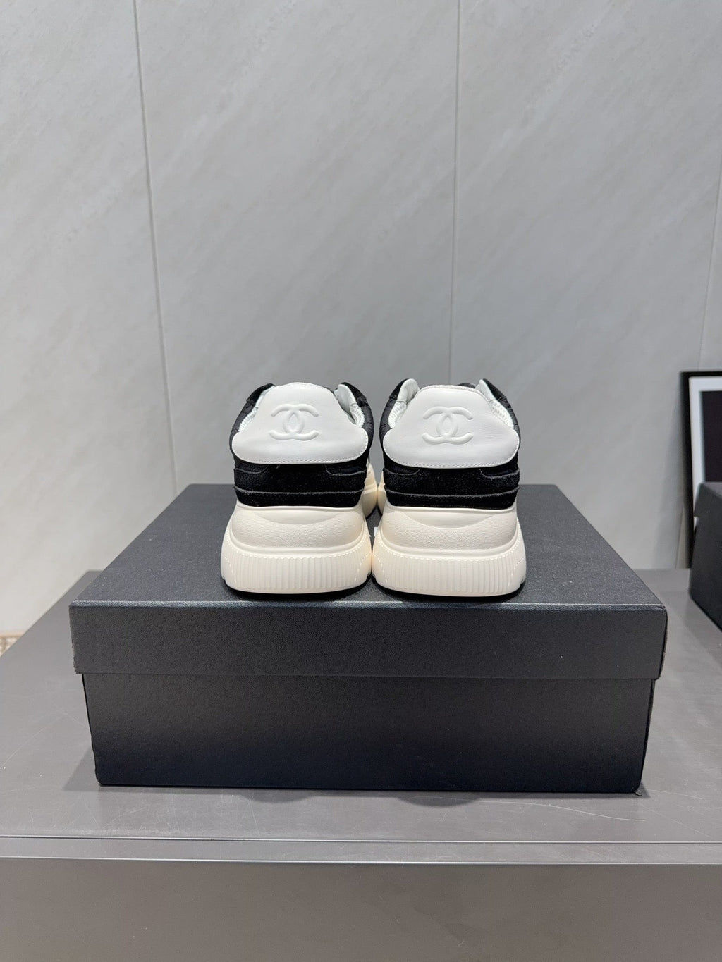 Chanel 25 Sneaker Black White Suede Fabric 540330