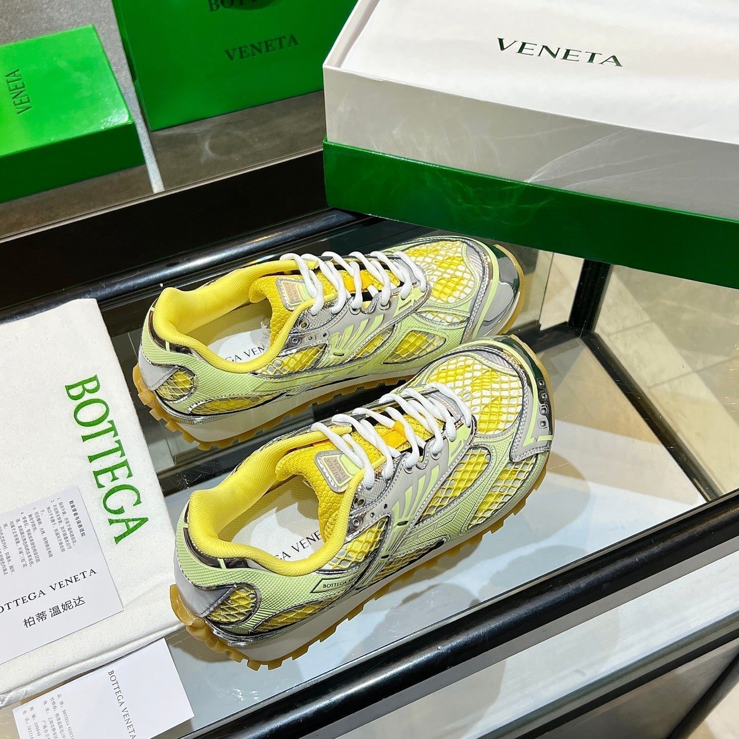 BV 26s Orbit Flash Sneaker Sliver Yellow Mesh Leather 735918