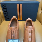 Zegna Men's Triple Stitch Sneakers Tan Grain Leather