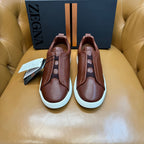 Zegna Men's Triple Stitch Sneakers Chocolate Grain Leather