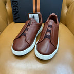 Zegna Men's Triple Stitch Sneakers Chocolate Grain Leather