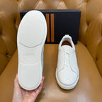 Zegna Men's Triple Stitch Sneakers White Grain Leather