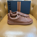 Zegna Men's Triple Stitch Sneakers Full Brown Grain Leather