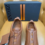 Zegna Men's Triple Stitch Sneakers Full Brown Grain Leather