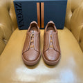 Zegna Men's Triple Stitch Sneakers Full Brown Grain Leather
