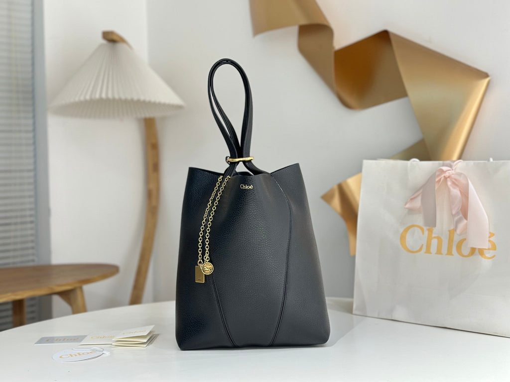 Chloe Spin Medium Bag 27cm Black Calfskin