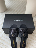 mule sandal black calfskin glitter sequin