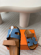 chypre sandal blue denim brown calfskin
