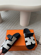 chypre sandal white canvas black calfskin