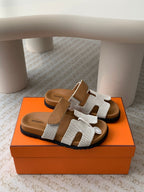 chypre sandal white canvas brown calfskin