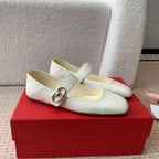 VL Locker Mary-Jane Ballerina In White Calfskin