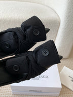 KNIFE CHEMISE HIGH PUMPS IN BLACK COTTON AND CALFSKIN