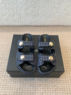 DAD SANDAL IN BLACK MIX WHITE DENIM FABRIC MULE