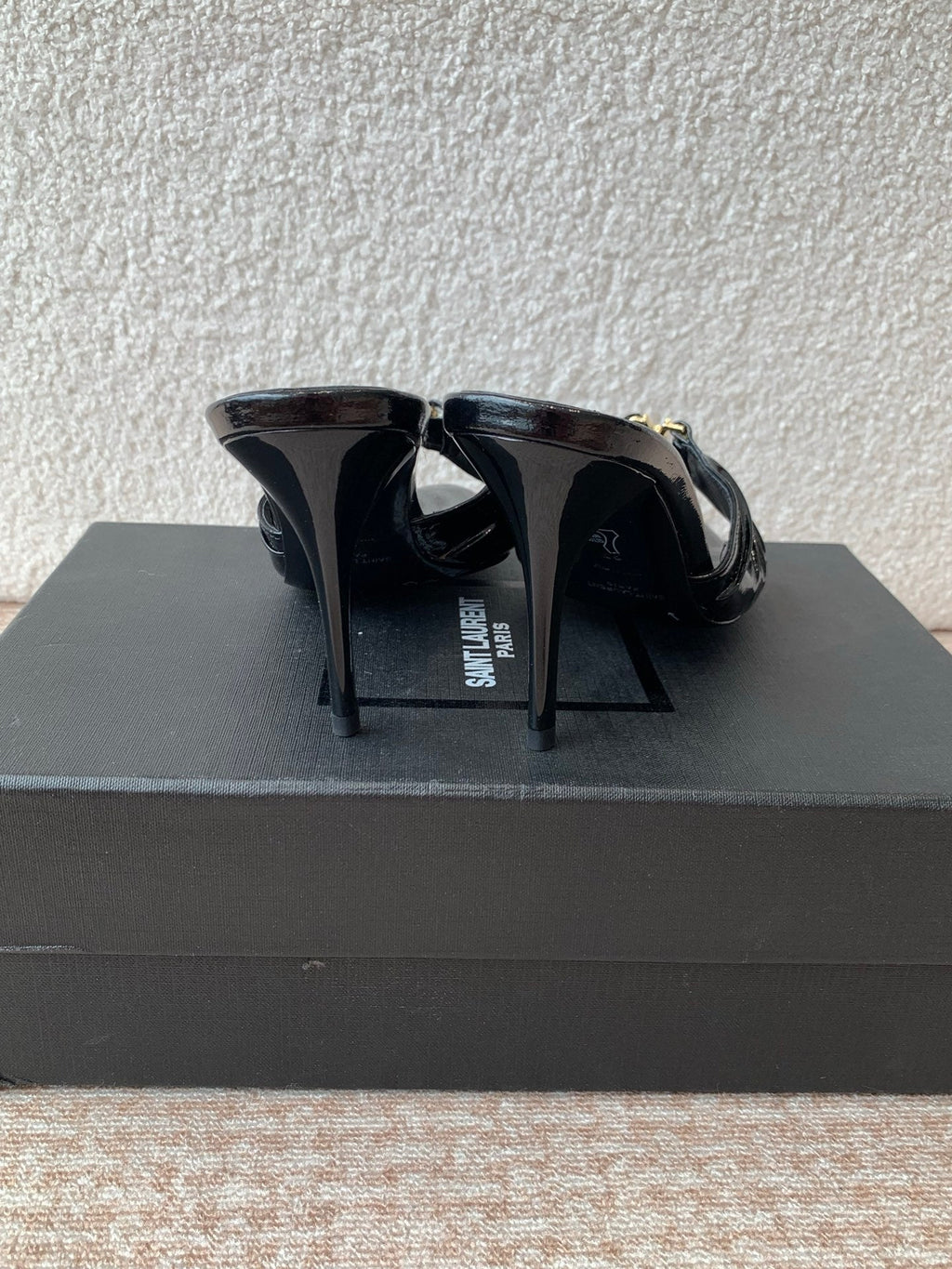 SL Babylone Sandal Heeled 10cm Black Patent Calfskin