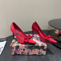 DC 25 Toe Bow High Heel Shoes 100mm Red Silk And Sheepskin 381610