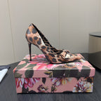 DC 25 Toe Bow High Heel Shoes 35mm Leopard-Print Silk And Sheepskin 381611