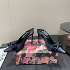 DC 25 Toe Bow Slingback Pumps 100mm Black Silk And Sheepskin 381612