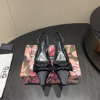 DC 25 Bow Slingback Pumps Black Silk And Sheepskin 381616
