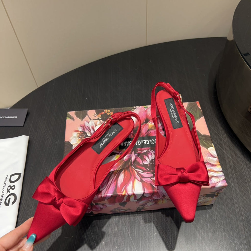 DC 25 Bow Slingback Pumps Red Silk And Sheepskin 381617