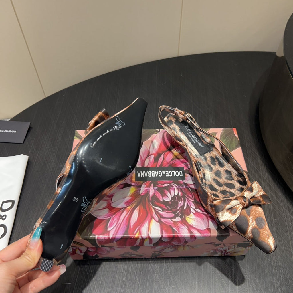 DC 25 Bow Slingback Pumps 35mm Leopard-Print Satin And Sheepskin 381618
