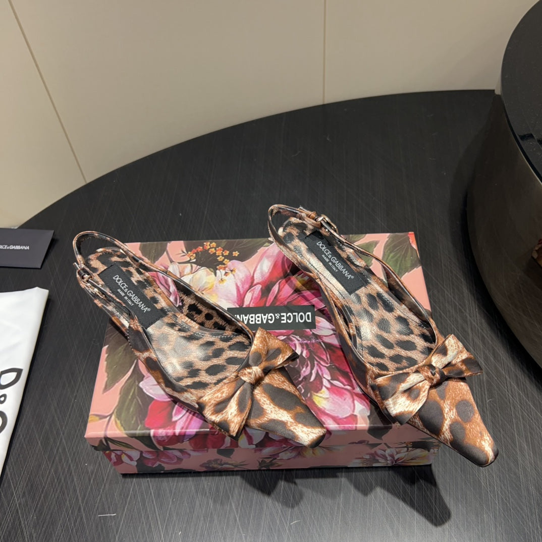 DC 25 Bow Slingback Pumps 35mm Leopard-Print Satin And Sheepskin 381618