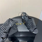 Alaia 25 Round-toe Braided Wedge Sandals 75mm Black Woven Leather 433565