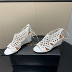 Alaia 25 Round-toe Braided Wedge Sandals 75mm White Woven Leather 433566