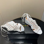 Alaia 25 Round-toe Braided Wedge Sandals 75mm White Woven Leather 433566