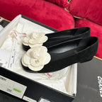 ballet flat white flower black suede black patent calfskin