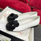 ballet flat black flower white calfskin