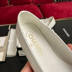 ballet flat black flower white calfskin