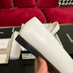 ballet flat black flower white calfskin