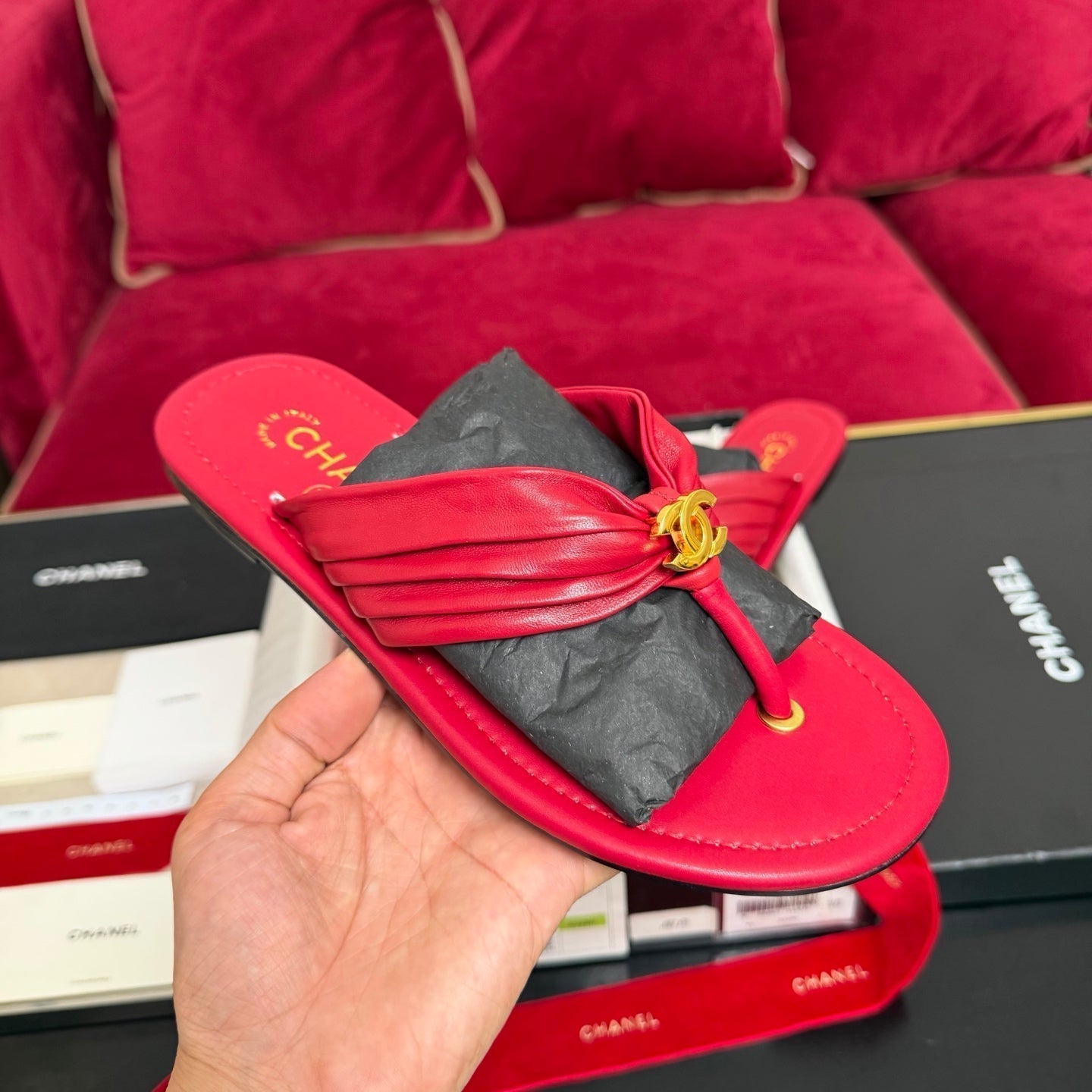 Chanel 2026 Flip-slop Sandal Red Lambskin 742745
