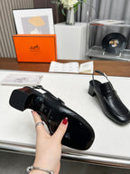 SQUARE TOE SLINGBACK BLACK CALFSKIN