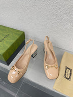 GG WOMEN'S HORSEBIT SLINGBACK IN TAN BEIGE CALFSKIN WITH RHINSTONES