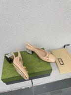 GG WOMEN'S HORSEBIT SLINGBACK IN TAN BEIGE CALFSKIN WITH RHINSTONES