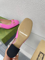GG WOMEN'S HORSEBIT SLINGBACK IN FUSCIA PINK CALFSKIN WITH RHINSTONES
