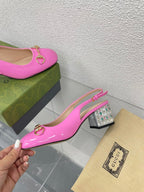 GG WOMEN'S HORSEBIT SLINGBACK IN FUSCIA PINK CALFSKIN WITH RHINSTONES